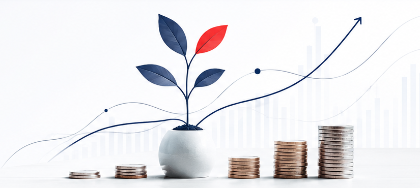 Illustration représentant la croissance financière, l’épargne et les projets à long terme